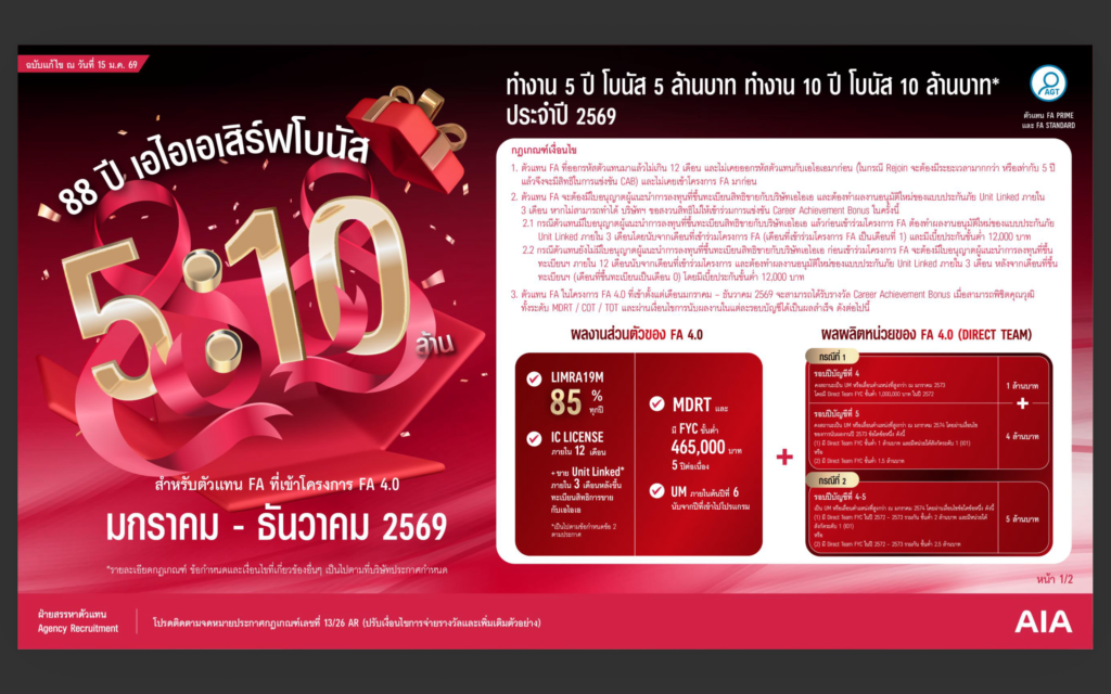 FA AIA โบนัส 10 ปี 10 ล้าน